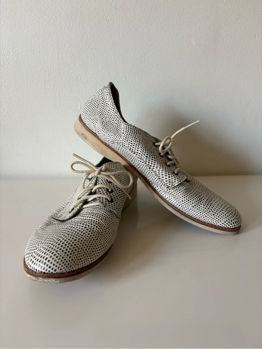 Rollie Derby White and Navy Leather Oxfords